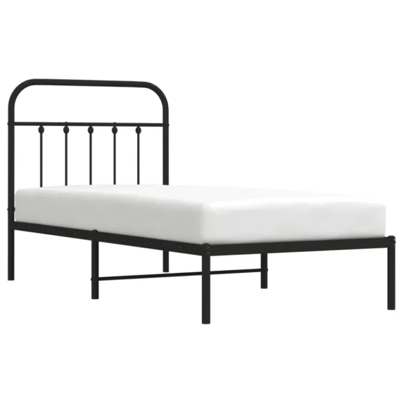 fekete fém ágykeret fejtámlával 90 x 190 cm