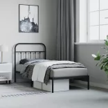 fekete fém ágykeret fejtámlával 90 x 190 cm