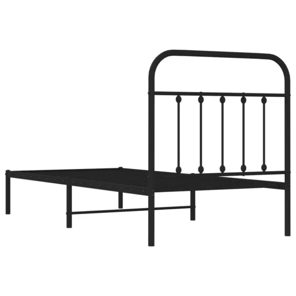 fekete fém ágykeret fejtámlával 90 x 190 cm