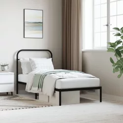 fekete fém ágykeret fejtámlával 90 x 200 cm