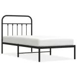 fekete fém ágykeret fejtámlával 90 x 200 cm