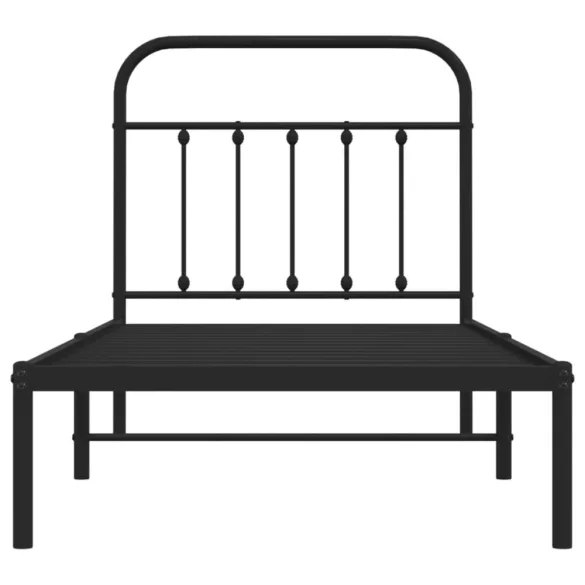 fekete fém ágykeret fejtámlával 90 x 200 cm