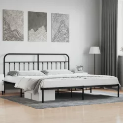 fekete fém ágykeret fejtámlával 200 x 200 cm