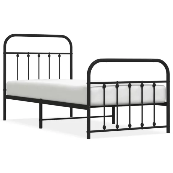 fekete fém ágykeret fej- és lábtámlával 90 x 190 cm