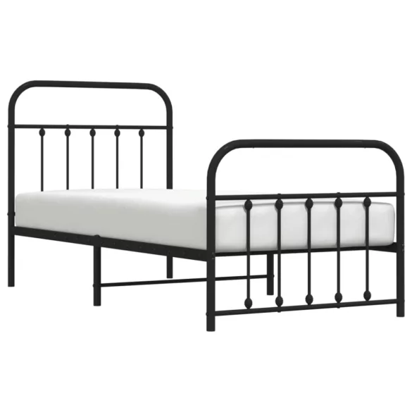 fekete fém ágykeret fej- és lábtámlával 90 x 190 cm