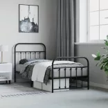 fekete fém ágykeret fej- és lábtámlával 90 x 190 cm