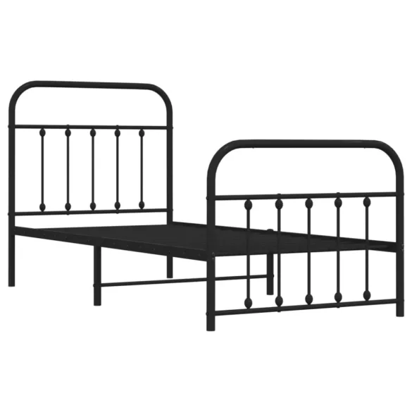 fekete fém ágykeret fej- és lábtámlával 90 x 190 cm