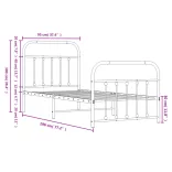 fekete fém ágykeret fej- és lábtámlával 90 x 190 cm