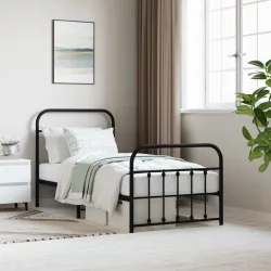 fekete fém ágykeret fej- és lábtámlával 90 x 200 cm