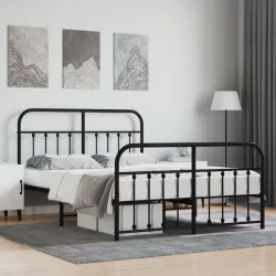 fekete fém ágykeret fej- és lábtámlával 135 x 190 cm