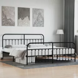 fekete fém ágykeret fej- és lábtámlával 193 x 203 cm