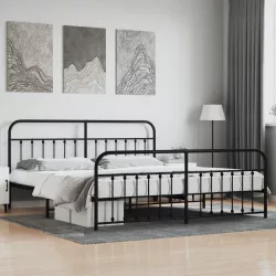 fekete fém ágykeret fej- és lábtámlával 200 x 200 cm