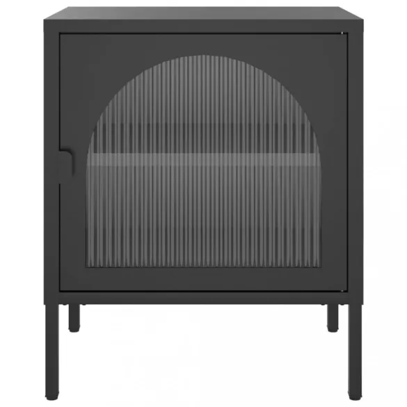 fekete üveg és acél éjjeliszekrény 50 x 35 x 60 cm