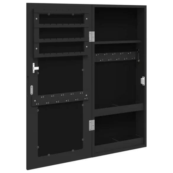 fekete falra szerelhető tükrös ékszerszekrény 30x8,5x67 cm