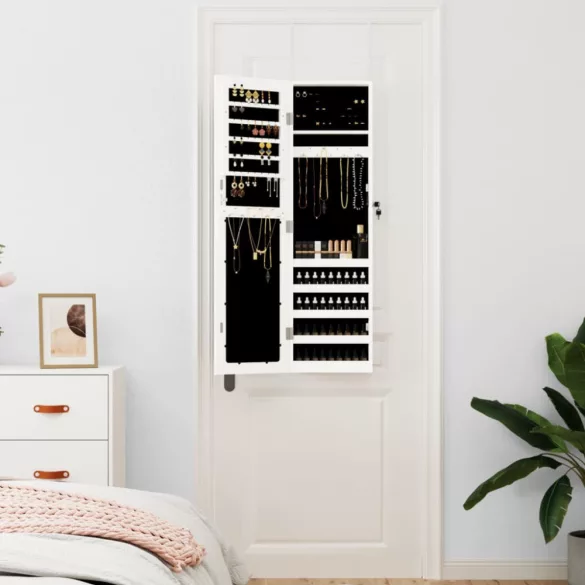 fehér falra szerelhető tükrös ékszerszekrény 30x8,5x106 cm