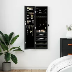   fekete falra szerelhető tükrös ékszerszekrény 30x8,5x106 cm