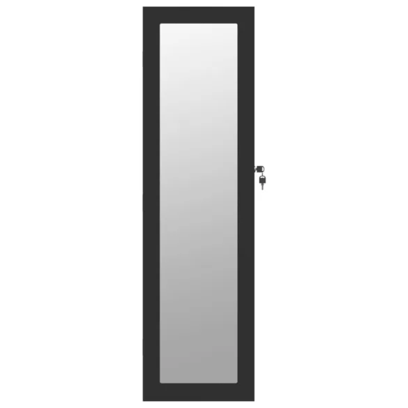 fekete falra szerelhető tükrös ékszerszekrény 30x8,5x106 cm