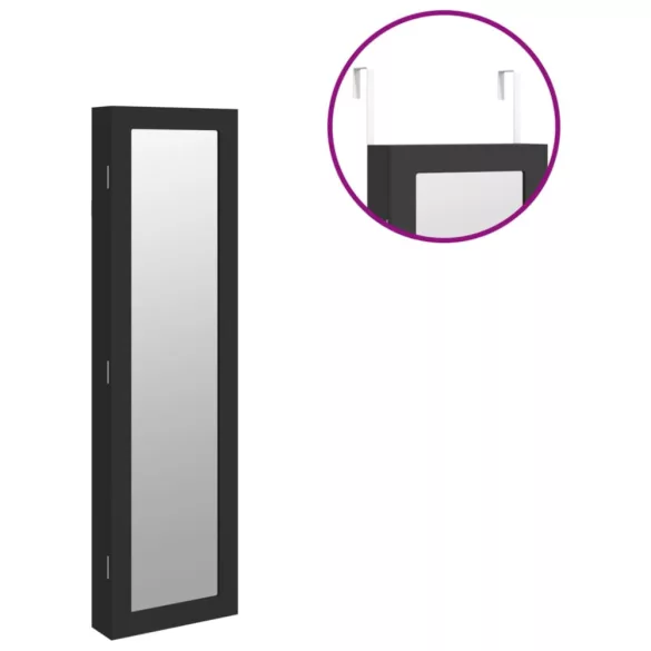 fekete falra szerelhető tükrös ékszerszekrény 30x8,5x106 cm