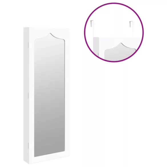 fehér falra szerelhető tükrös ékszerszekrény 37,5x10x106 cm