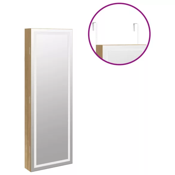falra szerelhető tükrös ékszerszekrény LED fényekkel
