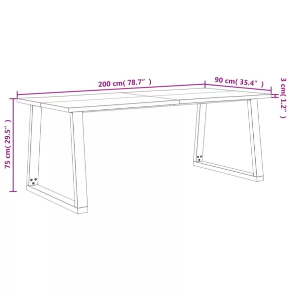tömör akácfa étkezőasztal természetes éllel 200 x 90 x 75 cm