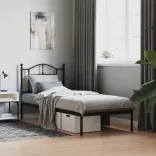 fekete fém ágykeret fejtámlával 80 x 200 cm