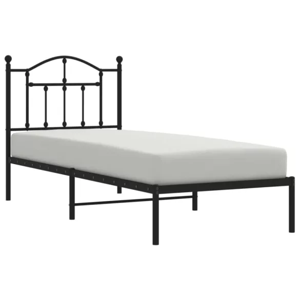 fekete fém ágykeret fejtámlával 80 x 200 cm
