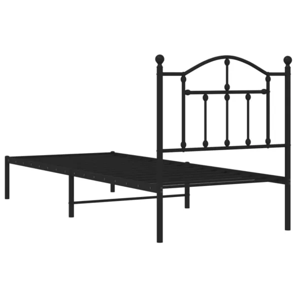 fekete fém ágykeret fejtámlával 80 x 200 cm