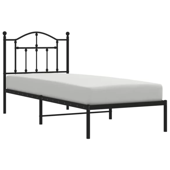 fekete fém ágykeret fejtámlával 90 x 190 cm