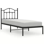 fekete fém ágykeret fejtámlával 90 x 200 cm