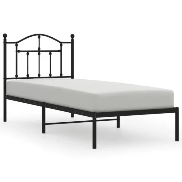 fekete fém ágykeret fejtámlával 90 x 200 cm