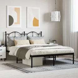 fekete fém ágykeret fejtámlával 135 x 190 cm