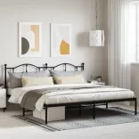 fekete fém ágykeret fejtámlával 193 x 203 cm