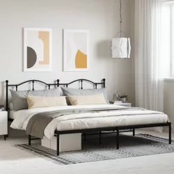 fekete fém ágykeret fejtámlával 193 x 203 cm