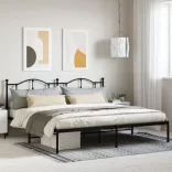 fekete fém ágykeret fejtámlával 200 x 200 cm