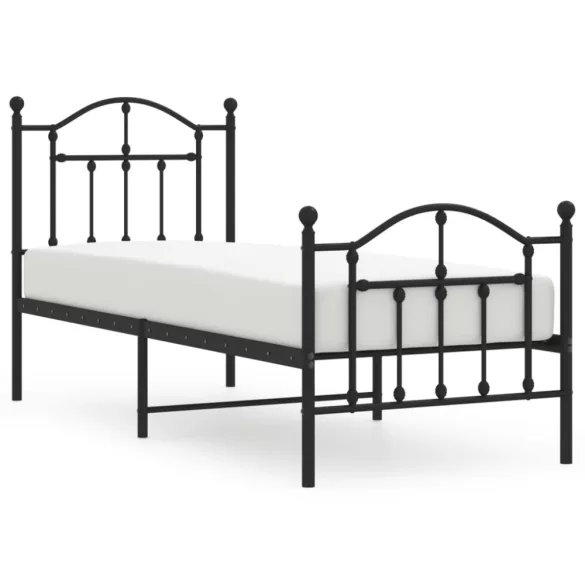 fekete fém ágykeret fej- és lábtámlával 75 x 190 cm