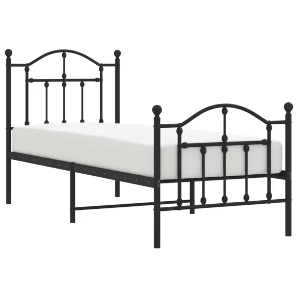 fekete fém ágykeret fej- és lábtámlával 75 x 190 cm