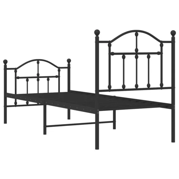 fekete fém ágykeret fej- és lábtámlával 75 x 190 cm