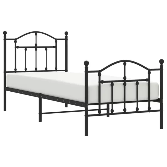 fekete fém ágykeret fej- és lábtámlával 90 x 190 cm