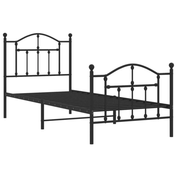fekete fém ágykeret fej- és lábtámlával 90 x 190 cm