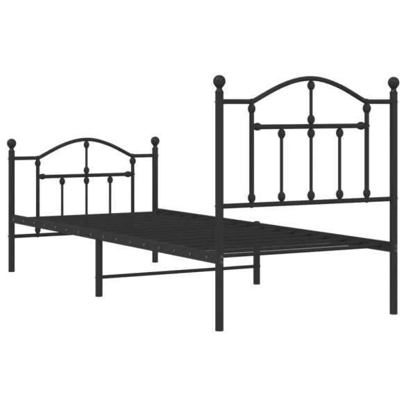 fekete fém ágykeret fej- és lábtámlával 90 x 190 cm