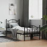 fekete fém ágykeret fej- és lábtámlával 90 x 200 cm