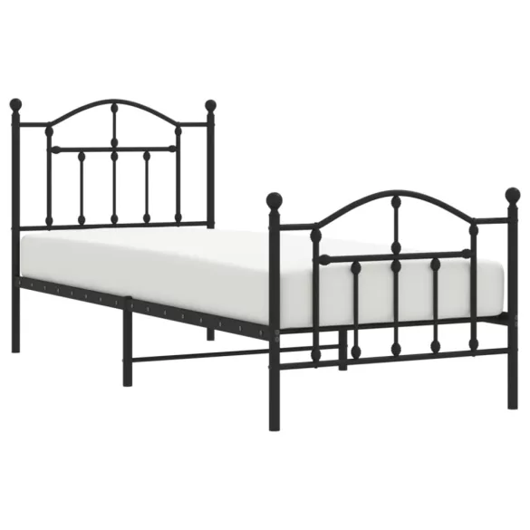 fekete fém ágykeret fej- és lábtámlával 90 x 200 cm
