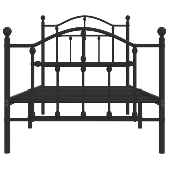 fekete fém ágykeret fej- és lábtámlával 90 x 200 cm