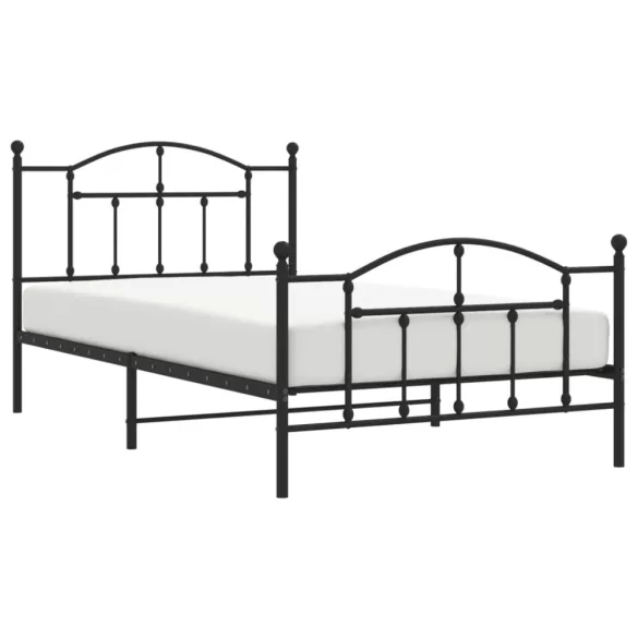 fekete fém ágykeret fej- és lábtámlával 107 x 203 cm