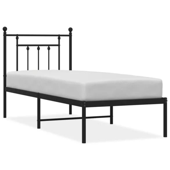 fekete fém ágykeret fejtámlával 75 x 190 cm