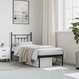 fekete fém ágykeret fejtámlával 75 x 190 cm