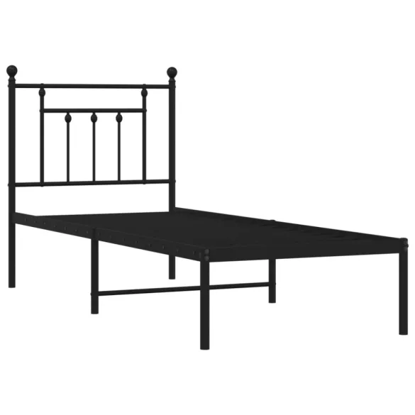 fekete fém ágykeret fejtámlával 75 x 190 cm