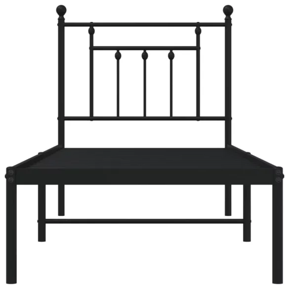 fekete fém ágykeret fejtámlával 75 x 190 cm