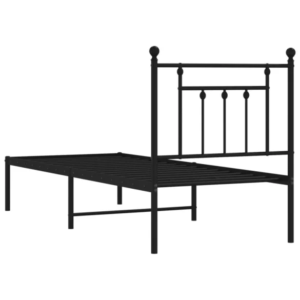 fekete fém ágykeret fejtámlával 75 x 190 cm